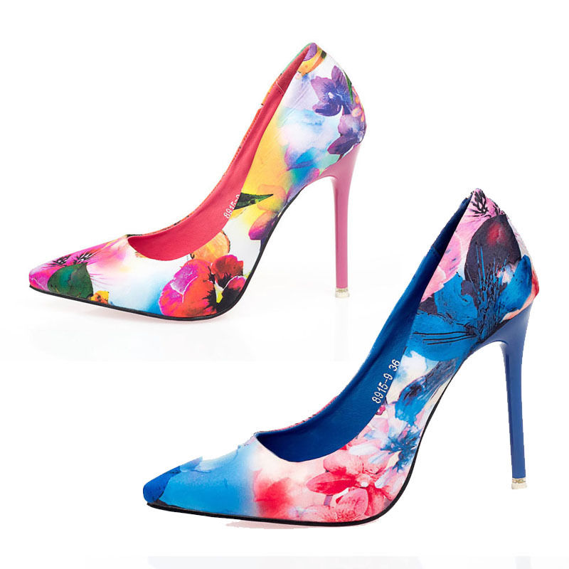 Floral Colourful Women Sexy Pointed Toe Show Party High Heel Stiletto